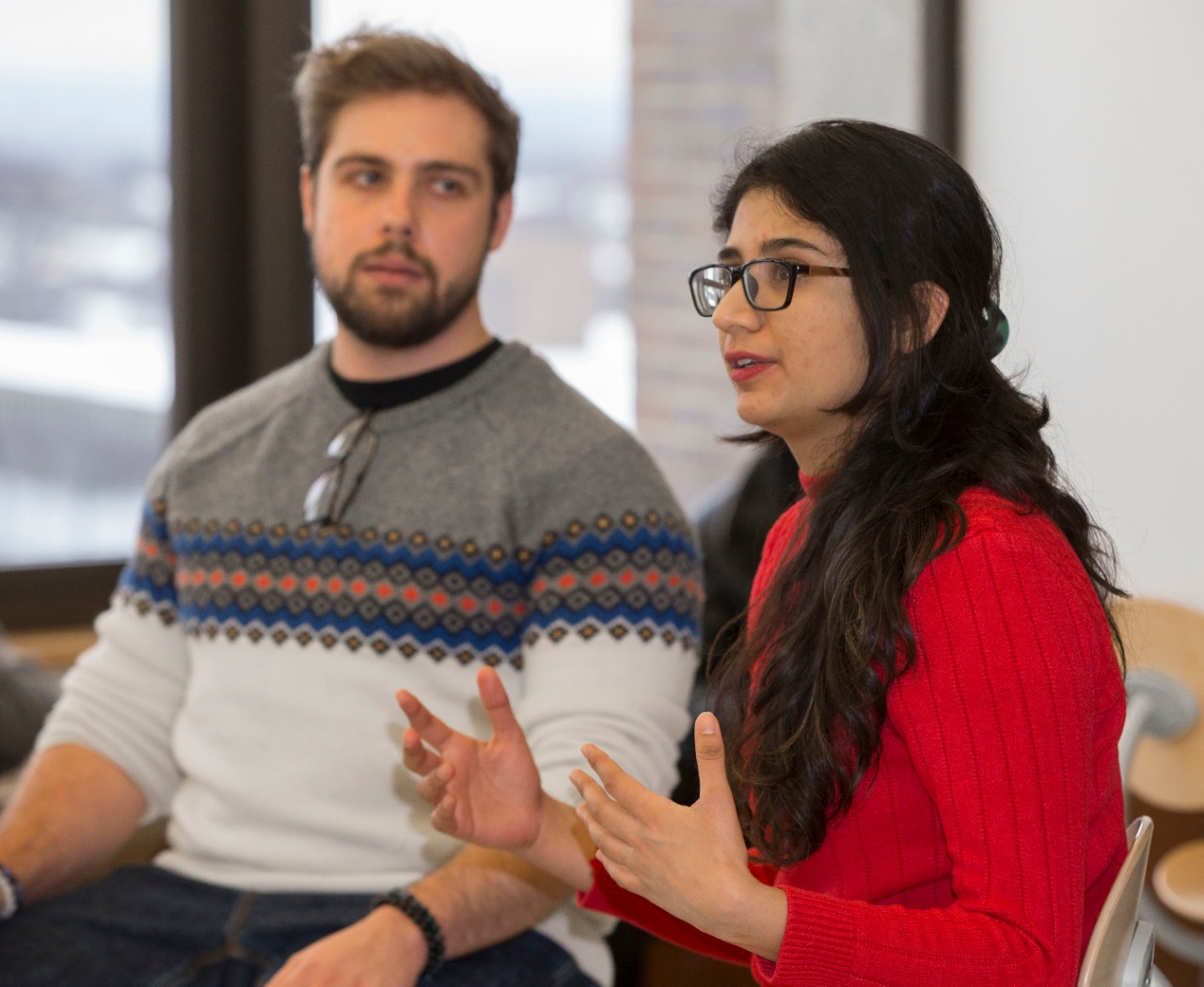 UC students Jacob Tracy, left and Asphota Wasti are master student of UC professor Patrick Ray shown here at ERC and in their office. UC/Joseph Fuqua II