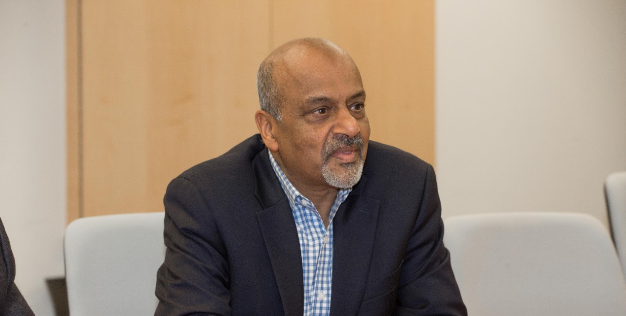 Dr. Milind Jog, PhD, left and Dr. Raj Manglik, PhD UC engineering research partners discussed their ongoing work at Rhodes Halls. UC/Joseph Fuqua II