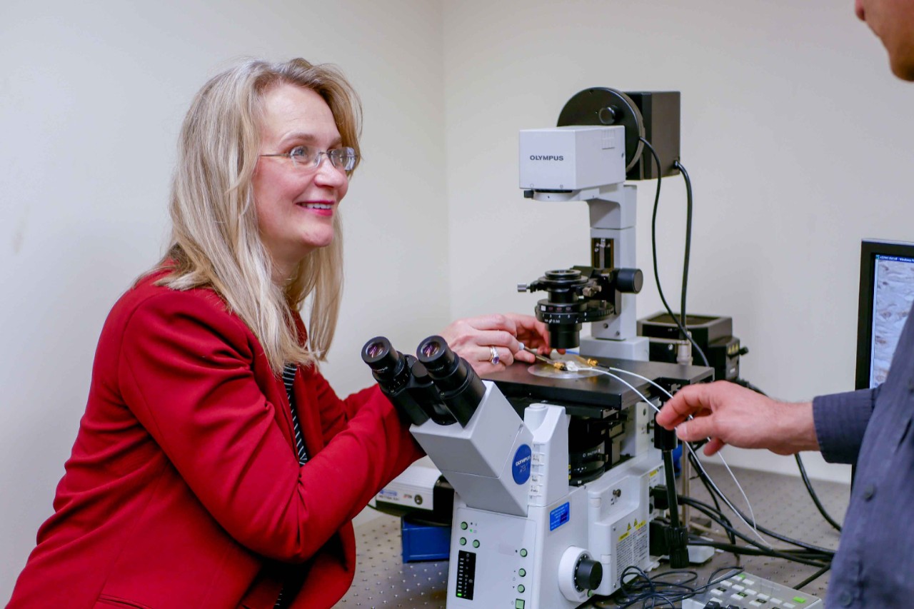 Narmoneva working in lab