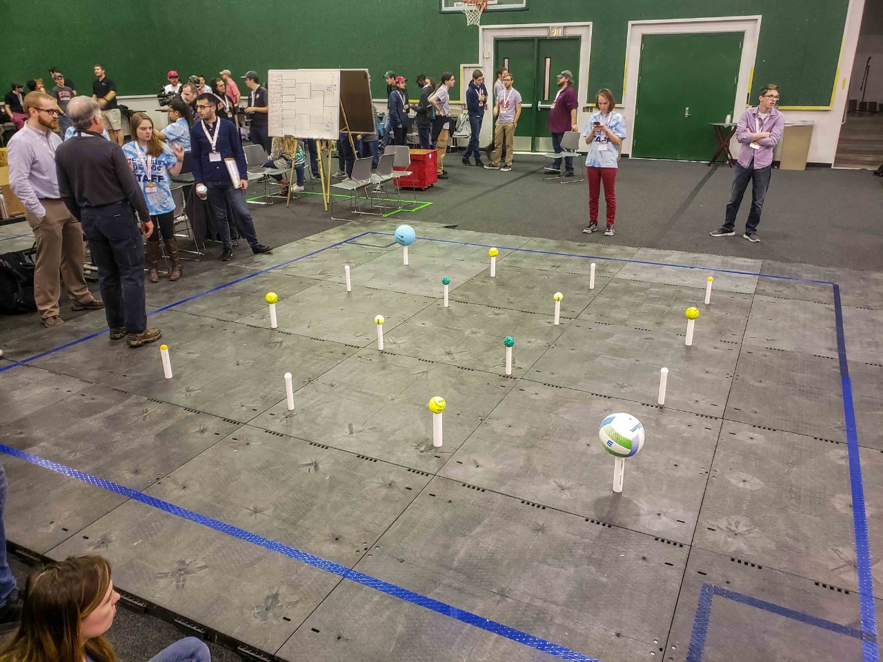 birds-eye view of the course with poles and balls placed. 