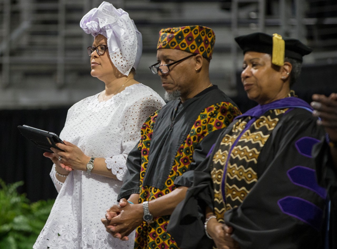 Dr. P. Eric Abercrumbie lead University of Cincinnati students, faculty, staff and families in his last Tyehimba ceremony at Fifth Third Area. UC/ Joseph Fuqua II