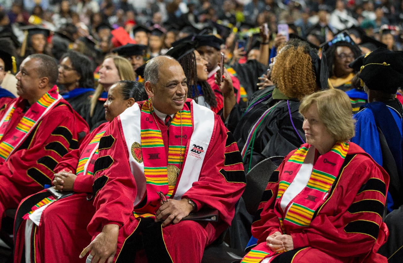 Dr. P. Eric Abercrumbie lead University of Cincinnati students, faculty, staff and families in his last Tyehimba ceremony at Fifth Third Area. UC/ Joseph Fuqua II