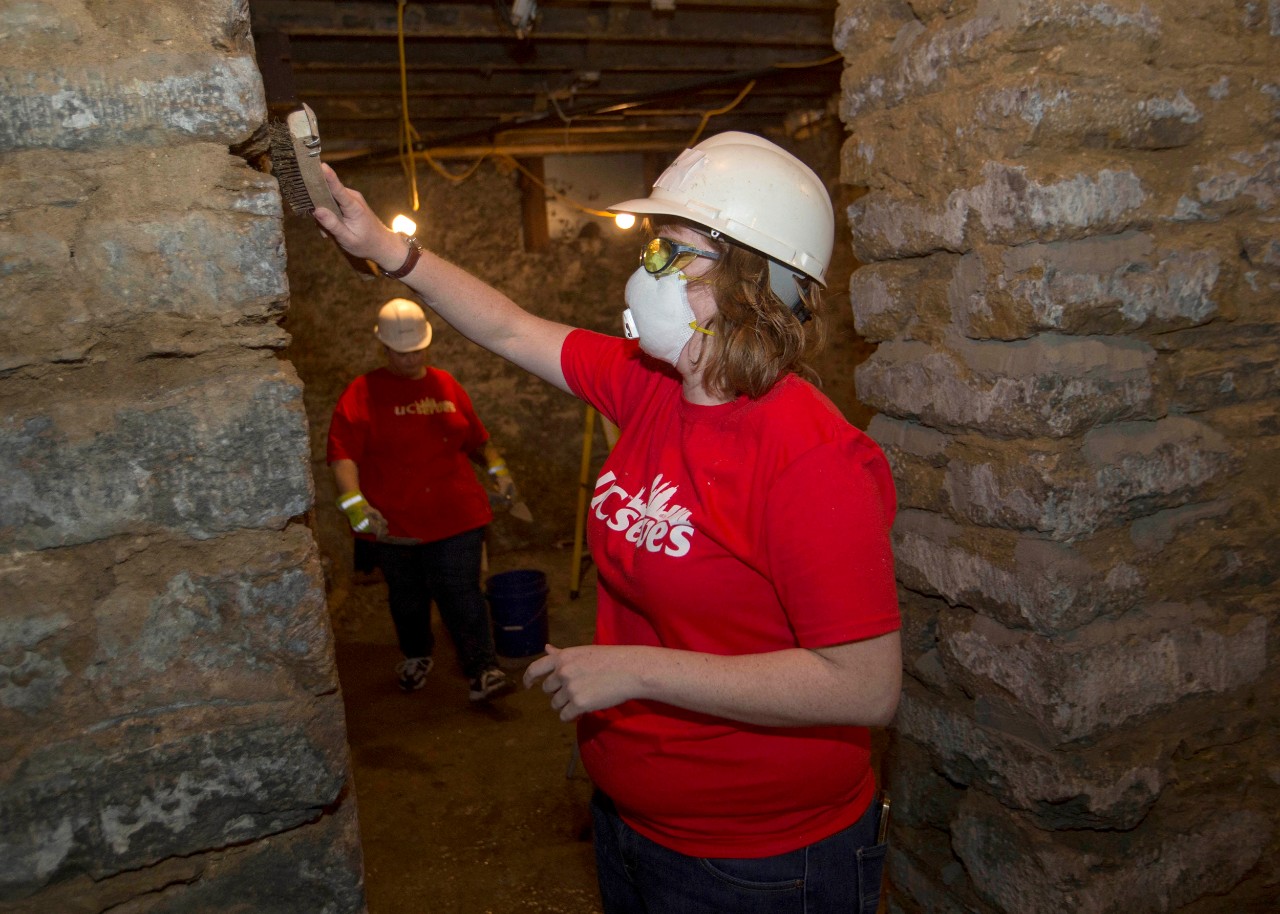 University of Cincinnati faculty and staff members give back to the community through UC Serves 2019 at the Habitat for Humanity Build in Price Hills. UC/Joseph Fuqua II
