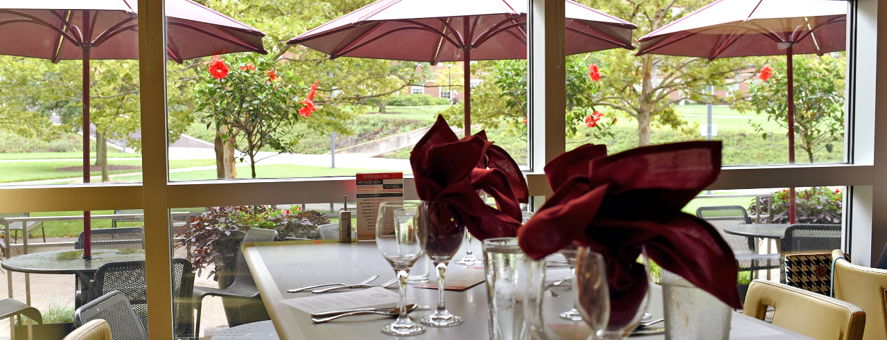 Mick & Mack's dining room overlooking campus