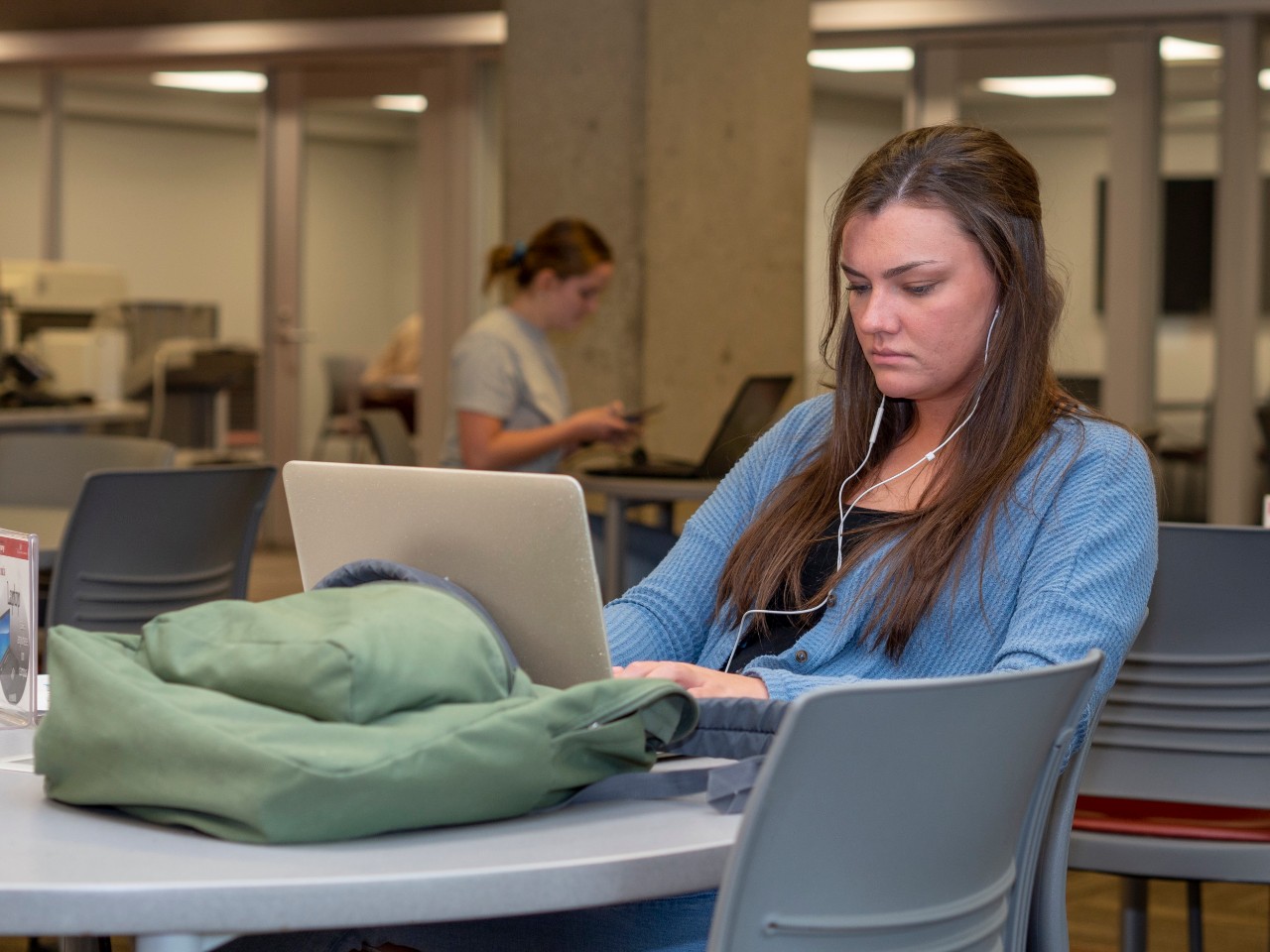 girl studying in library