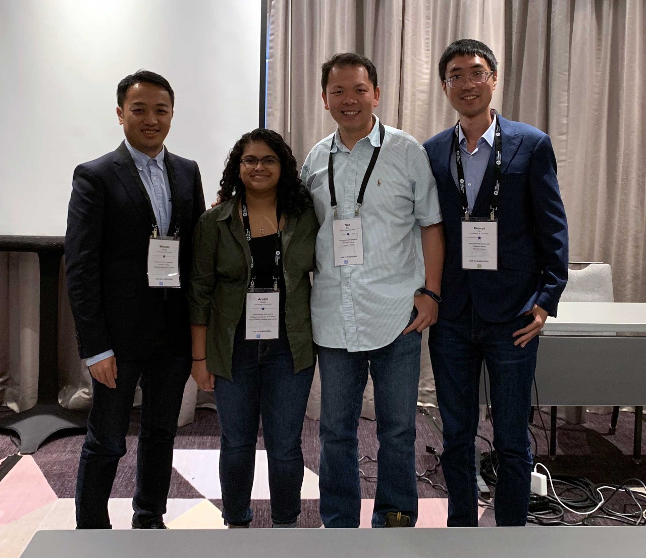 Left to Right: Wentao Wang, Ph.D. candidate, Arushi Gupta, master’s student, Nan Niu, associate professor, Xuanyi Lin, Ph.D. student