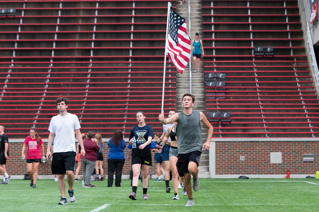 University of Cincinnati students, faculty and community participated in the annual 9/11 Memorial Run at Nippert Stadium. Veterans Programs & Services Office, who organized the event with UC’s Army and Air Force ROTC detachments. UC/Joseph Fuqua II