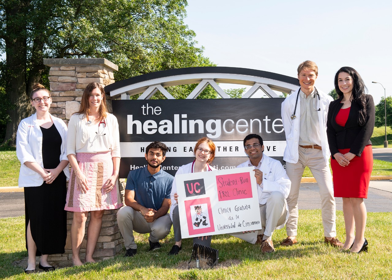 Group photo of students and faculty running the free health clinic