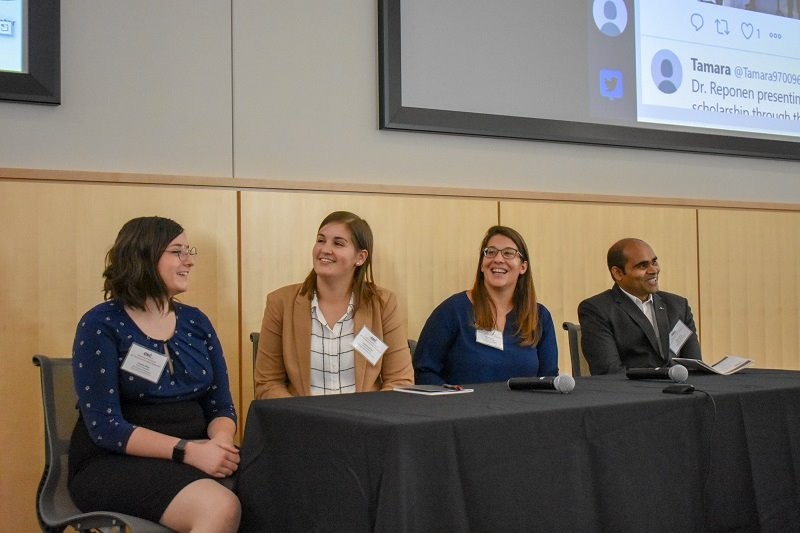 Four of the Pilot Research Project awardees participate in a panel discussion at the 2018 symposium.