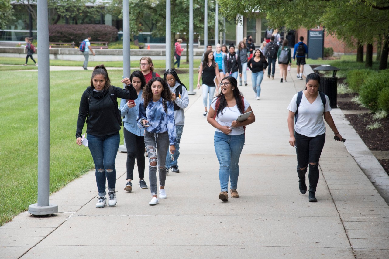 Students enjoying the outdoor UC Blue Ash campus