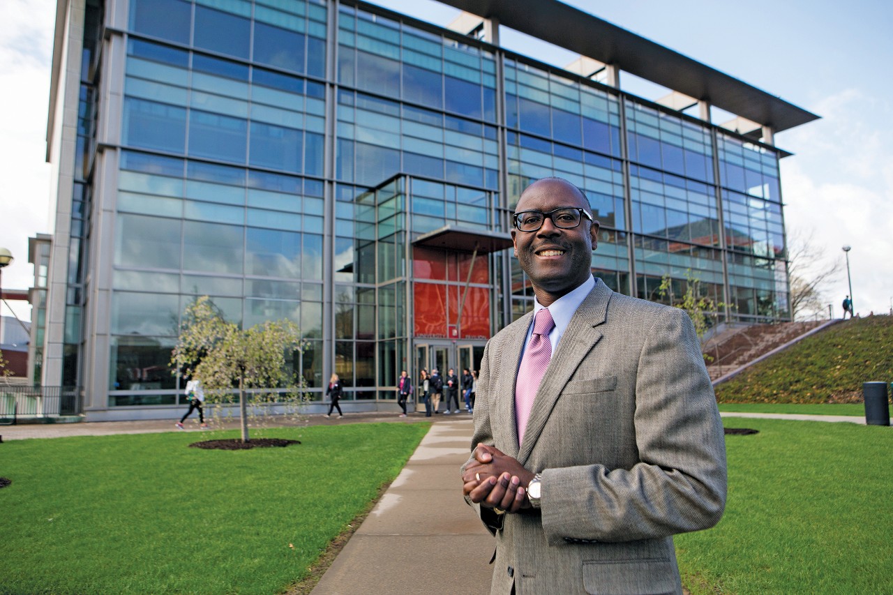 Terence Harrison standing outside of University Pavilion