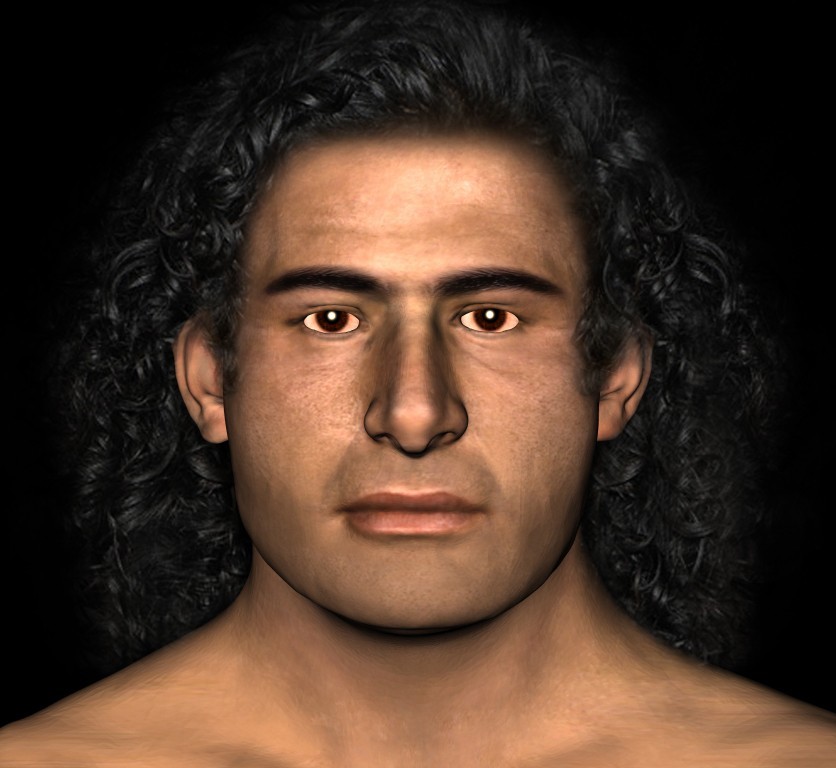 A facial reconstruction of the Griffin Warrior suggests he had dark hair and a square jaw.