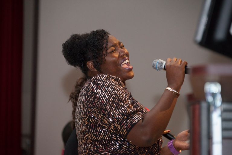 picture of a singer at the MLK Day ceremony