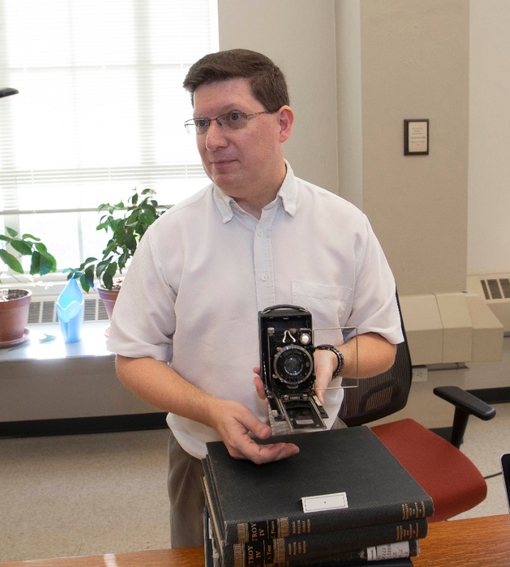 Jeffrey Kramer, archivist in Classics Department shown here at Blegen Library UC/Joseph Fuqua II 