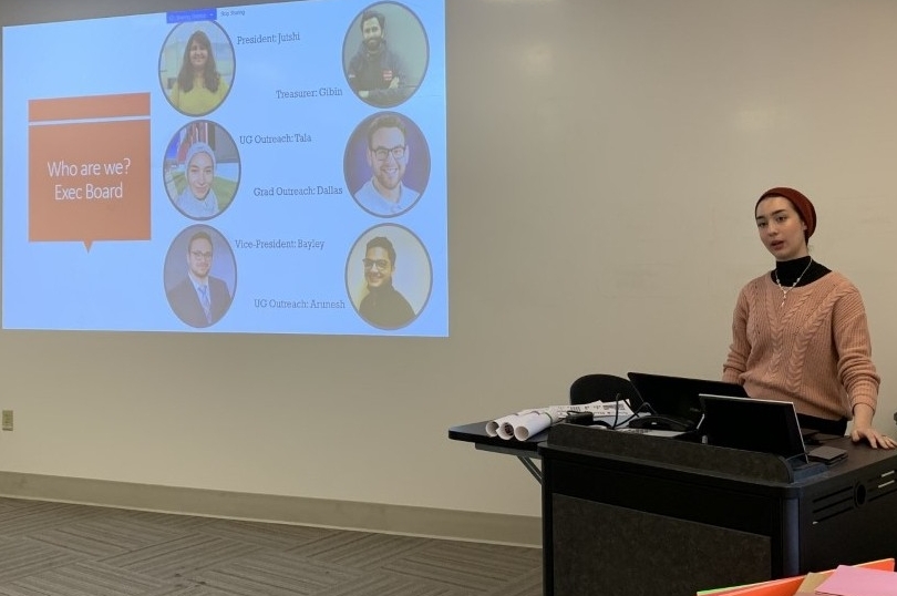 A member of the executive board addresses attendees at the first UC ASEE meeting. 