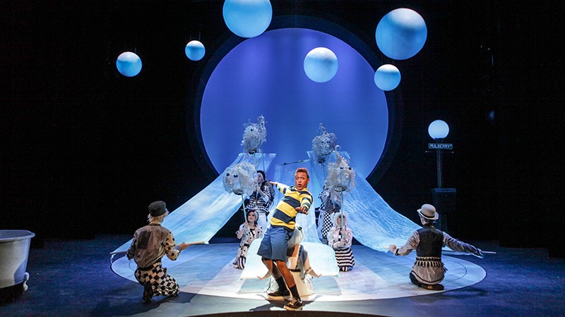 Actors on stage create an underwater scene with fish and scarves during CCM's "Seussical" performances.