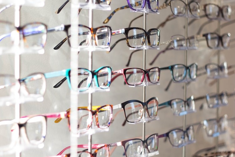wall full of eyeglasses