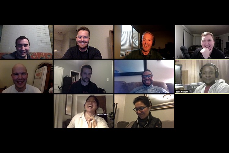 Students participate in a video conference call