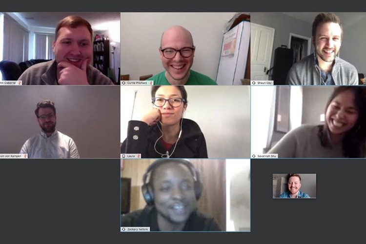 Students meet in a video conference.