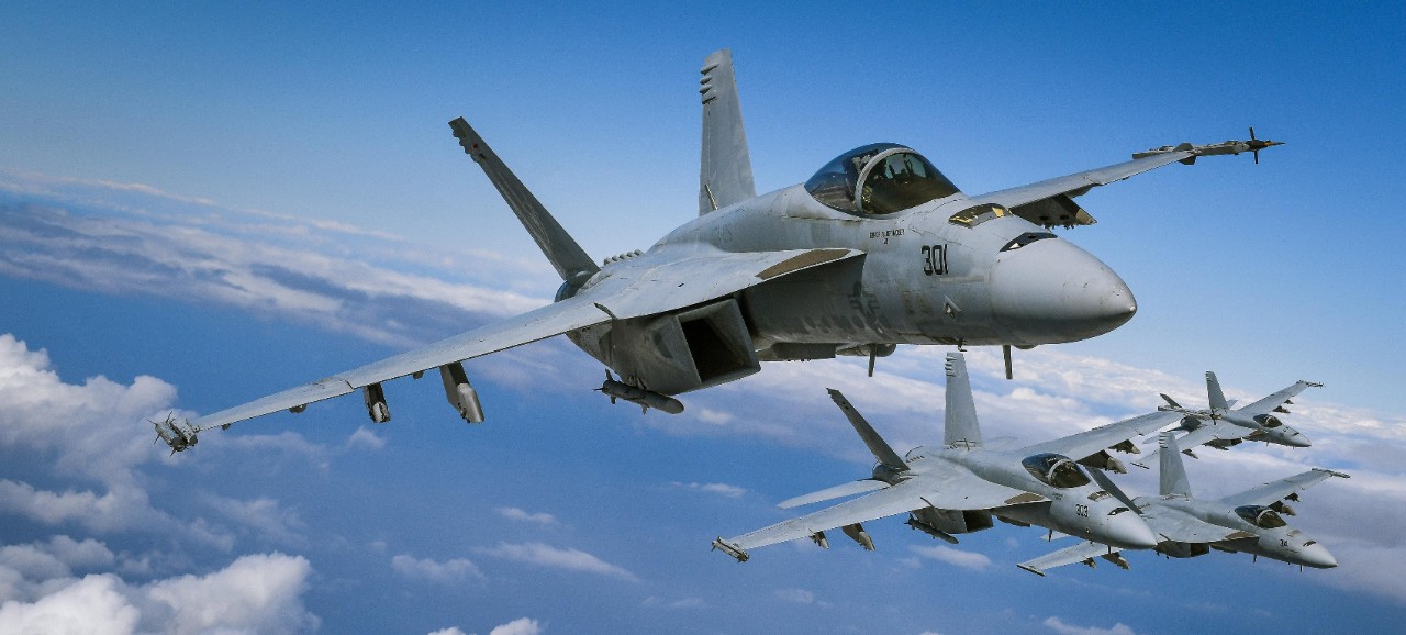 190312-N-FC670-0743PACIFIC OCEAN (March 12, 2019) F/A-18E Super Hornets from Strike Fighter Squadron (VFA) 136 ìKnighthawksî fly in formation during a photo exercise over Calif. The Knighthawks are an operational U.S. Navy strike fighter squadron based at Naval Air Station Lemoore (NASL), Calif. and are attached to Carrier Air Wing (CVW) One. (U.S. Navy photo by Chief Mass Communication Specialist Shannon Renfroe/Released)