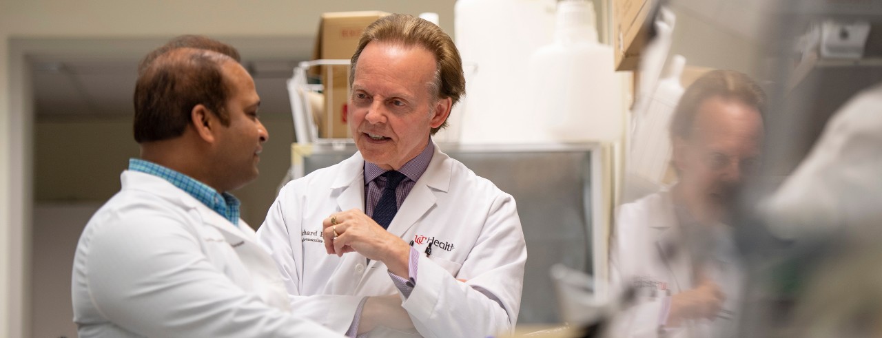 Richard Becker, MD, shown with a colleague in the UC College of Medicine.