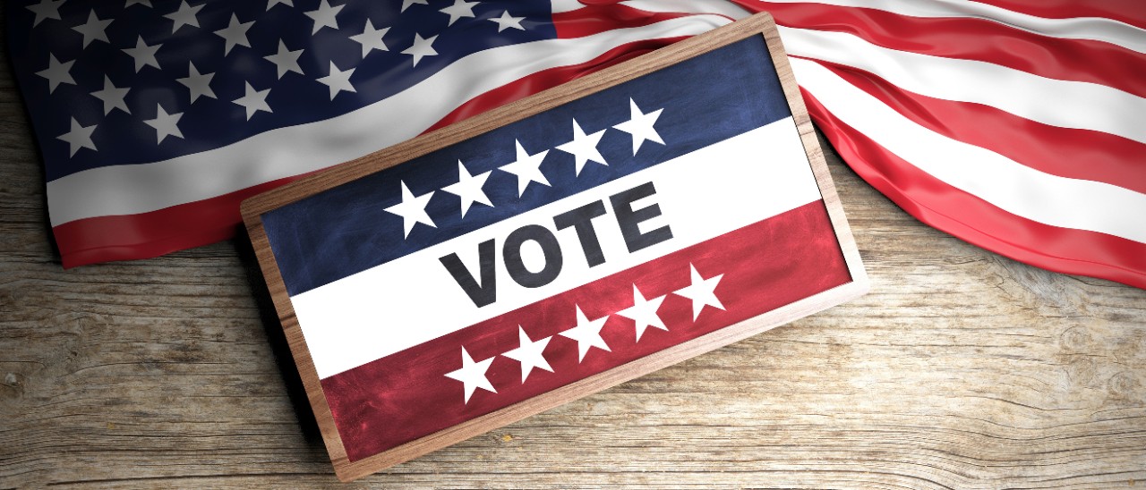 US flag and voting icon