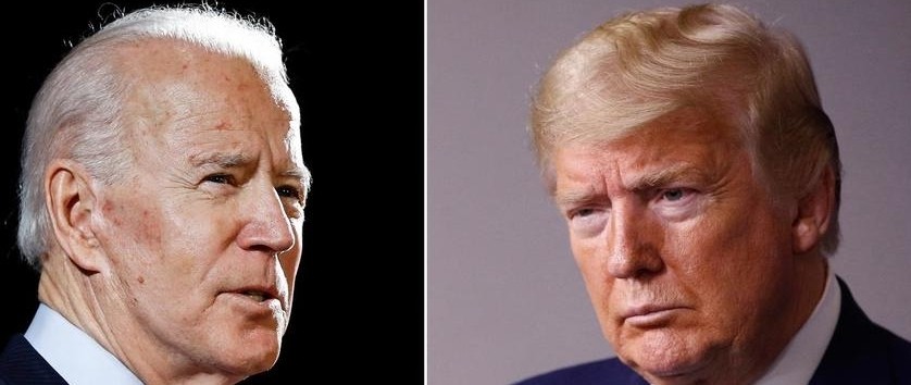 Headshots of Trump and Biden