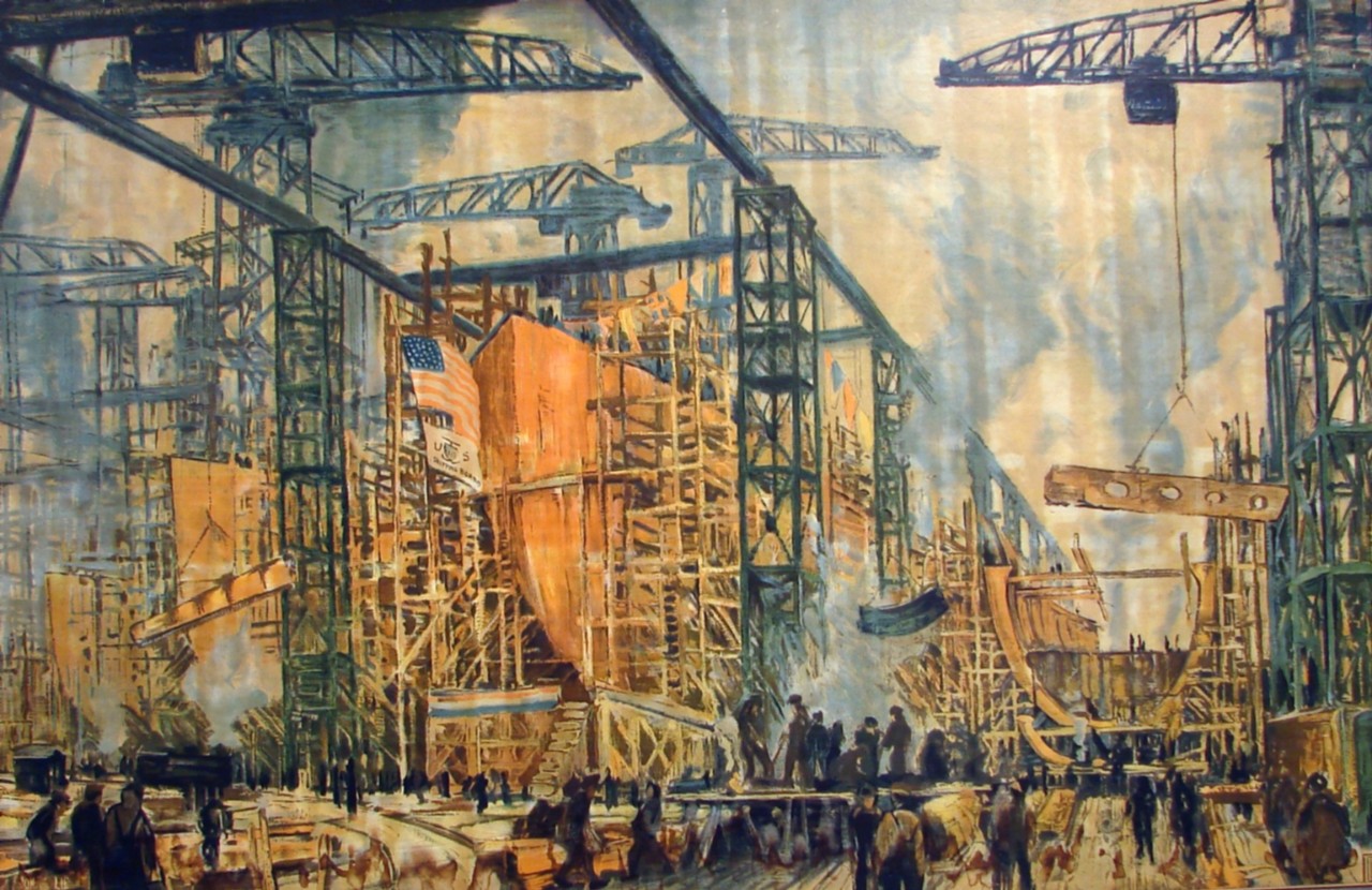 painting of ship building