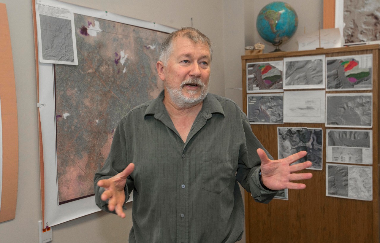 Nicholas Dunning, UC geology professor and professor Christopher Carr talked about using Lidar in the field at Braunstein. UC/Joseph Fuqua II 