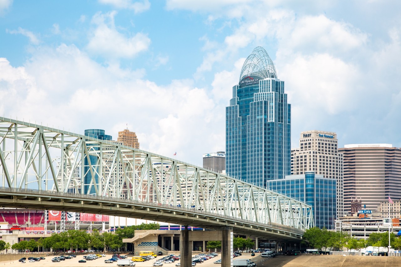 view of the city of Cincinnati on a sunny day