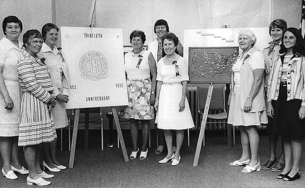 Pictured left to right: Vera Griner, Louise Harris, Betty Fleenor, Geraldine Jones, Eileen Depuy, Evelyn Harris, Esther Reece, Carolyn Nicholson and Wanda Wilson