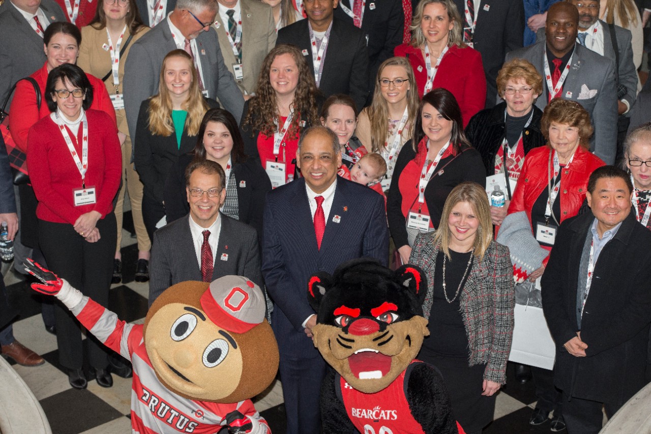 University of Cincinnati president Neville G. Pinto enjoyed Bearcats and Buckeye day 2018 in Columbus, Ohio. UC/ Joseph Fuqua II