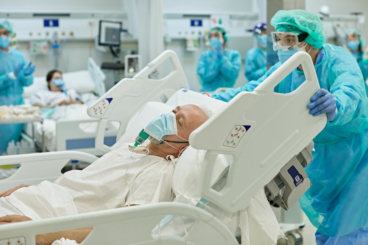 a patient in a hospital bed