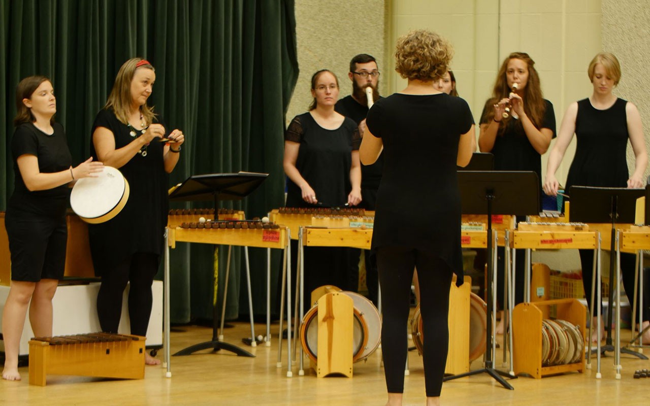 Students participating in a previous Orff workshop at CCM