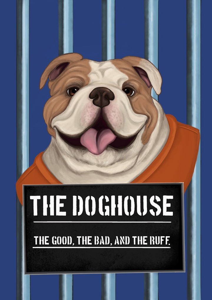 Student-designed promotional graphic for "The Doghouse."