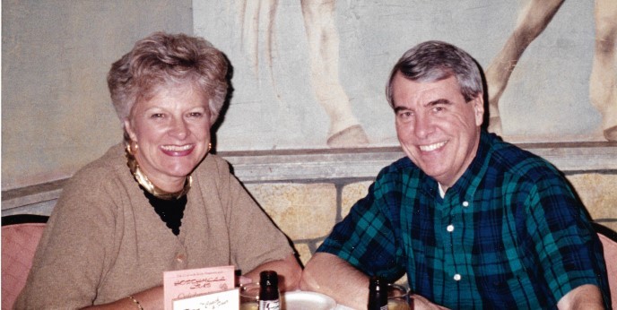 woman and man sitting at table