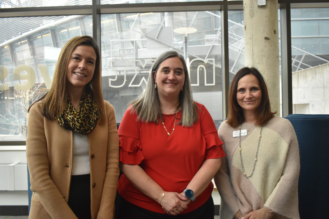 Assistant Vice President of Student Affairs Dr. Nicole Mayo, UC First Lady Dr. Jennifer Pinto, and Executive Director of Health & Wellness Dr. Tara Scarborough gather in the new Student Wellness Center.