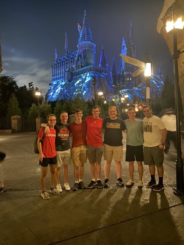 Seven UC students part of an annual theme park design course shown during a visit to Disney World in Orlando, Florida,