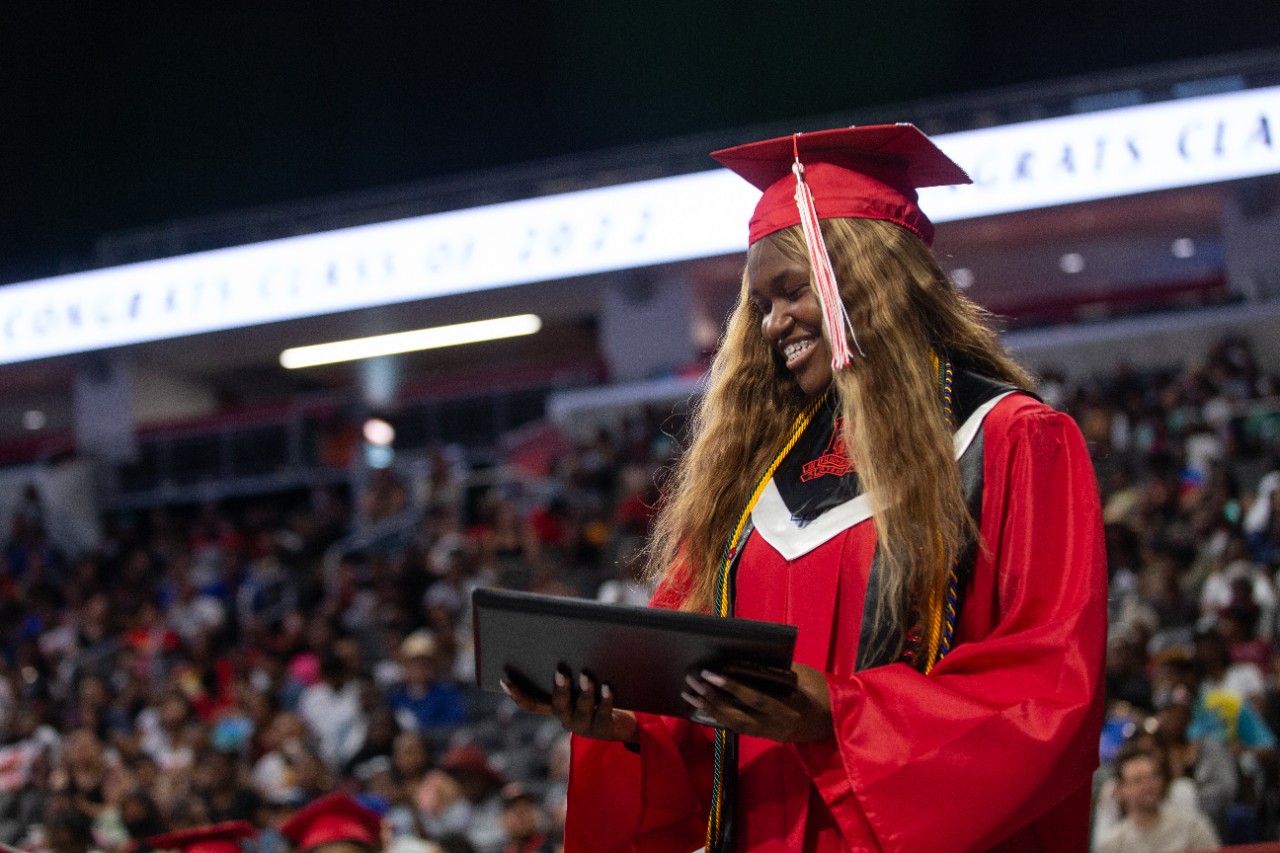 The 2022 Hughes STEM High School Graduation. Marian Spencer Scholar Benya Coleman is among the graduates.