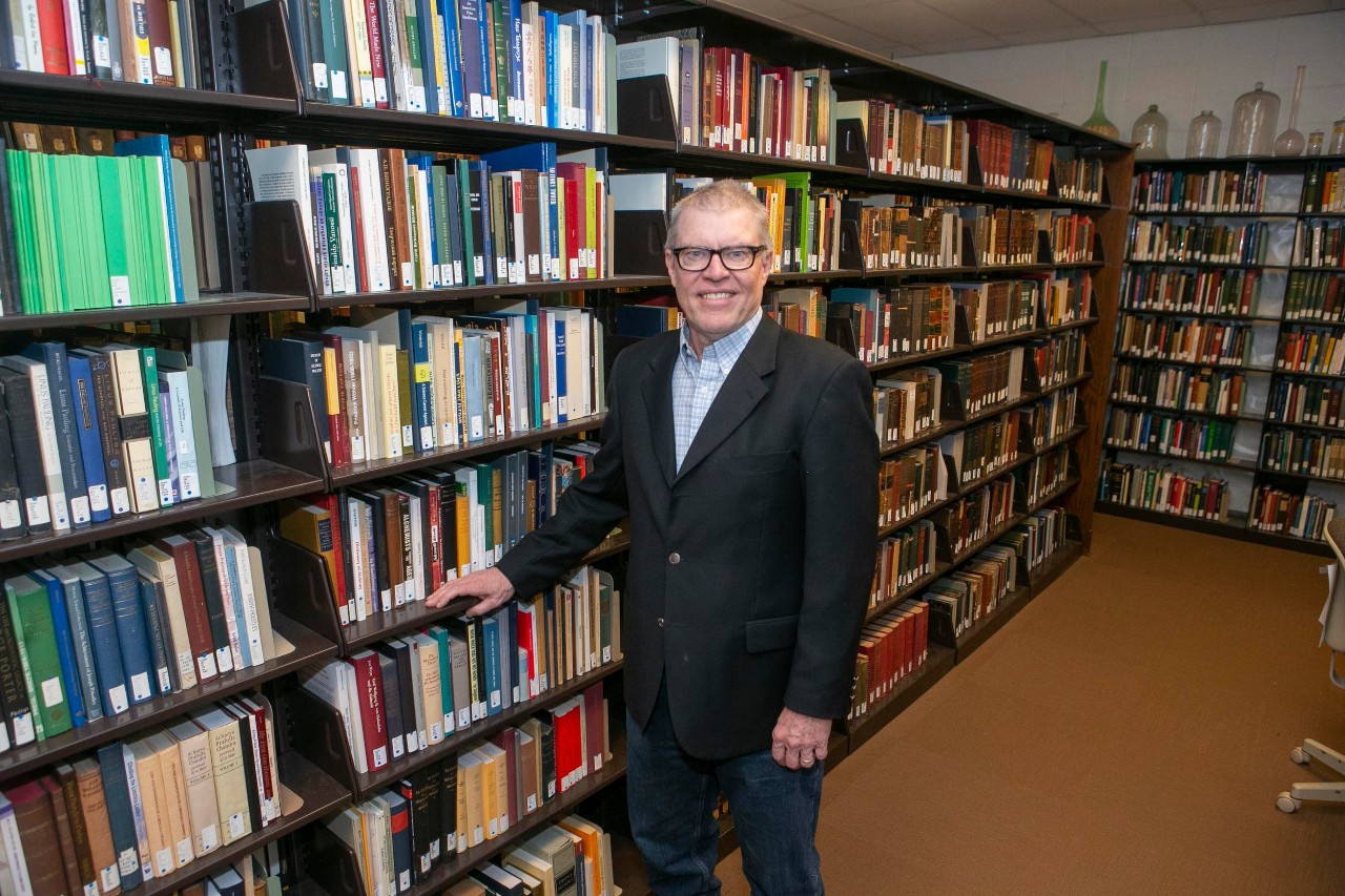 Chemistry department head Thomas Beck, PhD shown here in the Chemistry Museum at Rieveschl. UC/Joseph Fuqua II