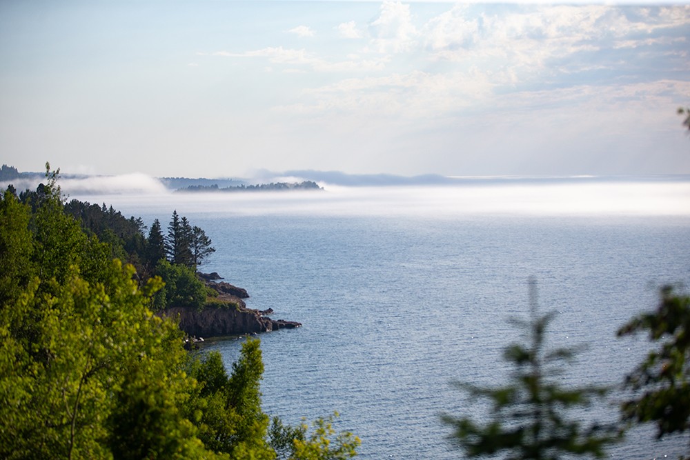 fog over water on Thunder Bay coastline