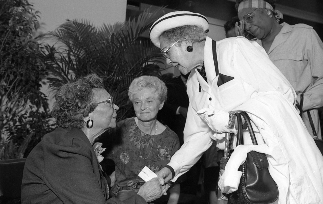 Vera Clement Edwards greets well wishers at the dedication of Edwards Center.