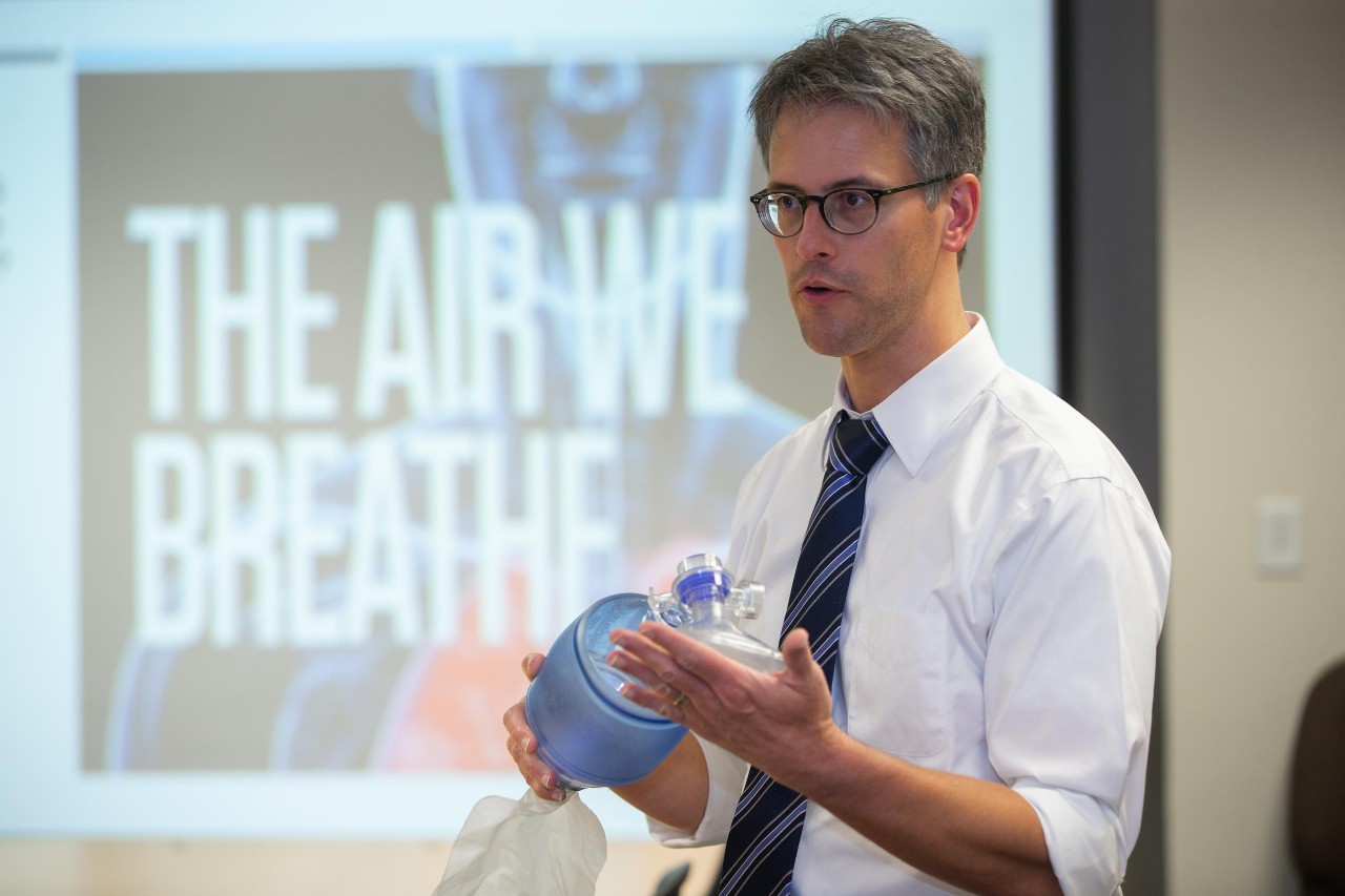 Spiritus is a Venture Lab startup founded by three UC professors. They've created a volume, rate and pressure display for self-inflating breathing bags. The breathing bags are used by paramedics and doctors in emergency situations to help a person breathe. Justin Benoit, associate professor, Department of Emergency Medicine;Jason McMullan, associate professor of clinical emergency medicine;Ephraim Gutmark, distinguished professor of aerospace engineering;Paul Bruggeman, entrepreneur in residence