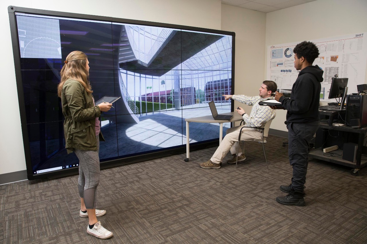 Students working in Professor Anton Harfmann's class at the Center for Building Innovation and Architectural Engineering.