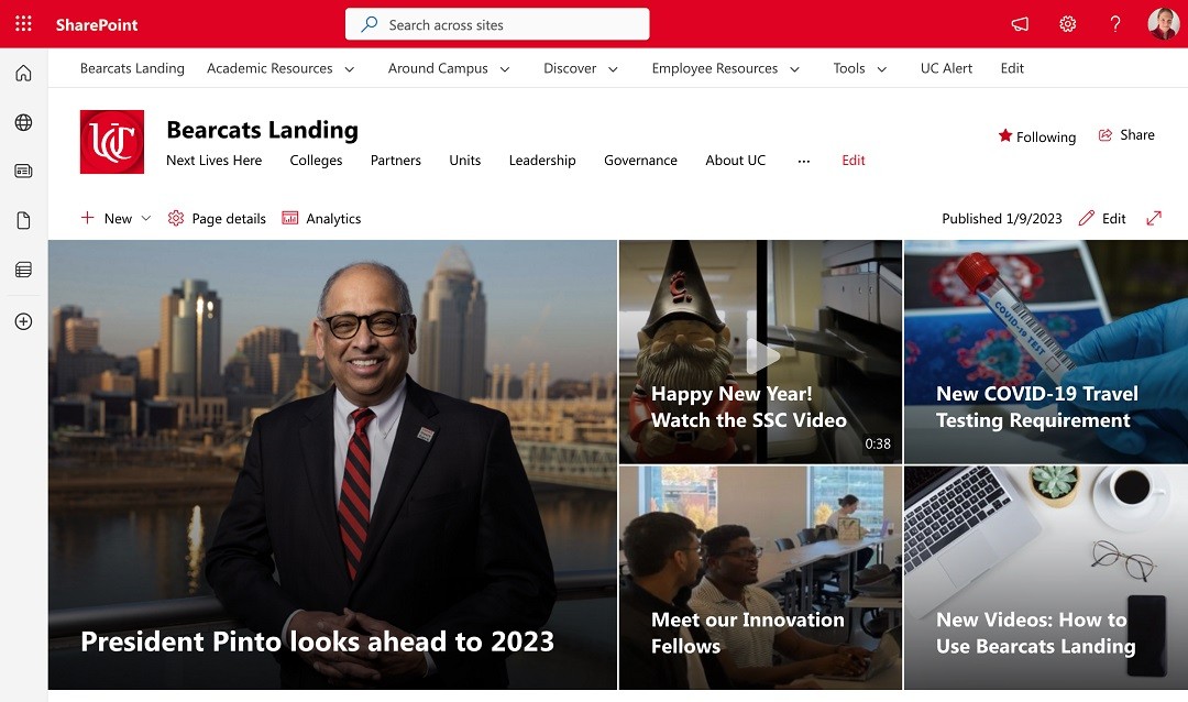 home page of intranet