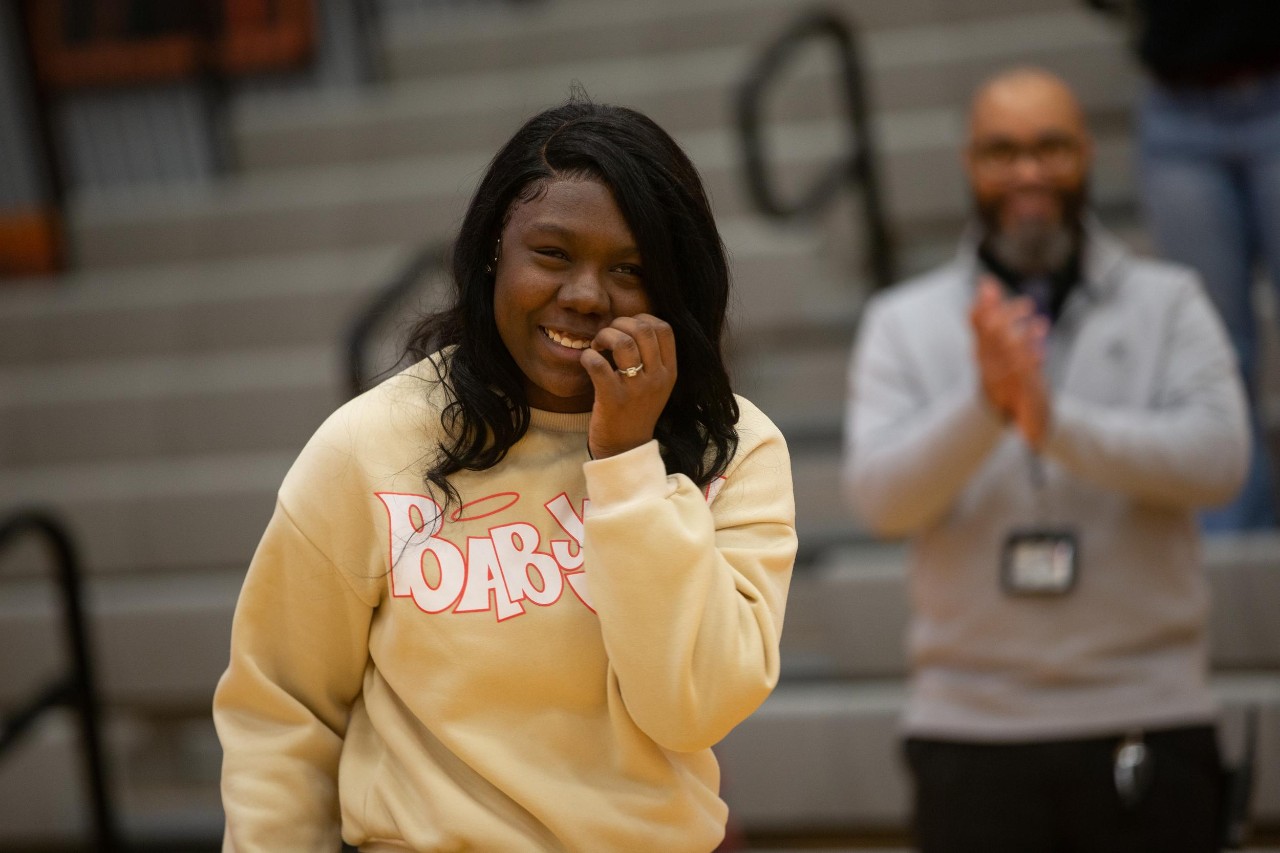 UC surprises Jaylen Green and Jamiah Mixon with their acceptance letters and Marian Spencer Scholarships on Decision Day.