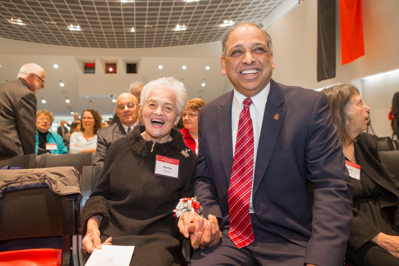 UC alumna Marian Spencer with UC President Nevile Pinto. 