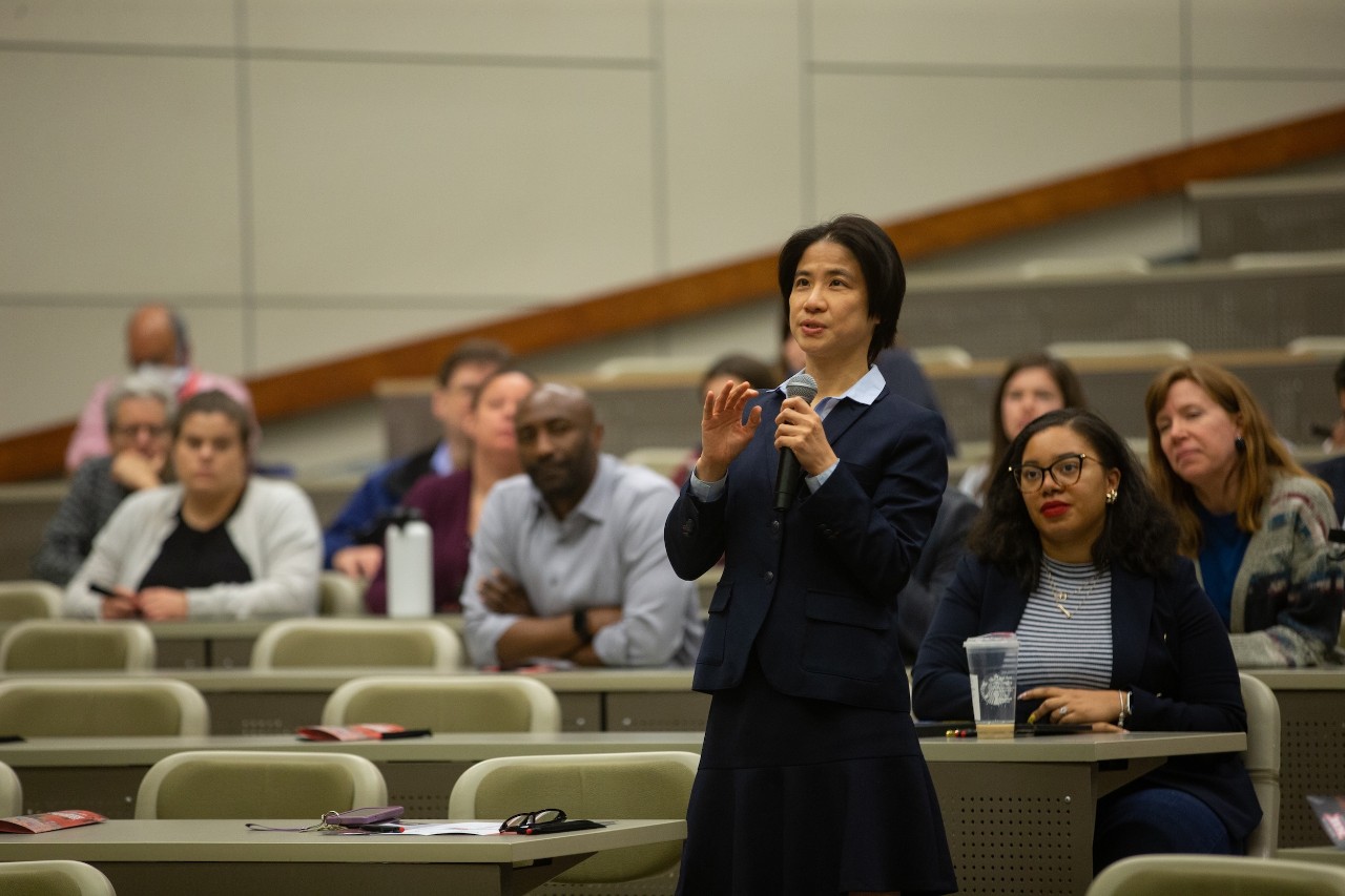 President Pinto addresses CEAS faculty and staff as part of his college tour.