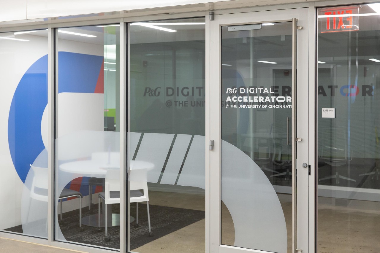 The University of Cincinnati and Procter & Gamble celebrate the opening of the newly renamed P&G Digital Accelerator @ The University of Cincinnati.