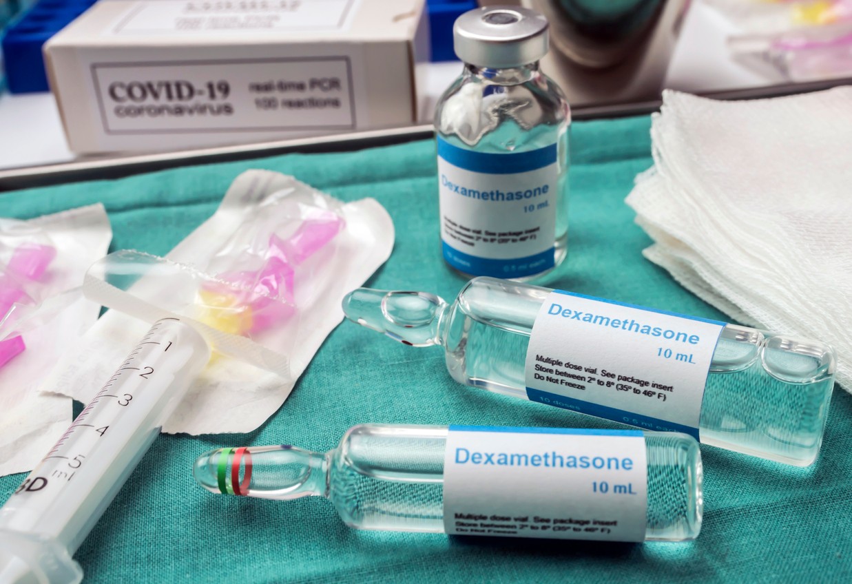 Medical treatment with Dexamethasone in the hospital, Innovative treatment for seriously ill hospital patients in Covid-19, conceptual image